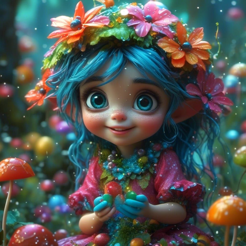 Cute Fairy in Candy Land Forest: Airbrush Art