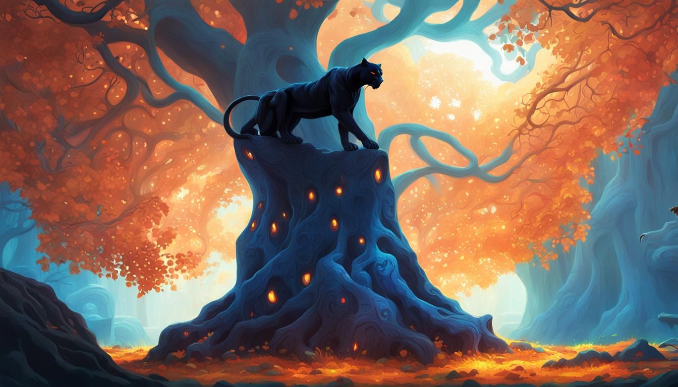 Black Panther in Fantasy Landscape, Digital Matte Painting