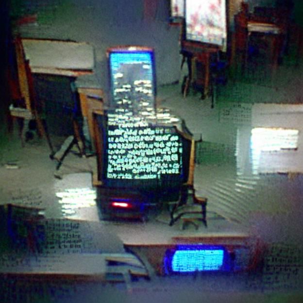 Grainy CRT Displaying Computer Text in Dark Room