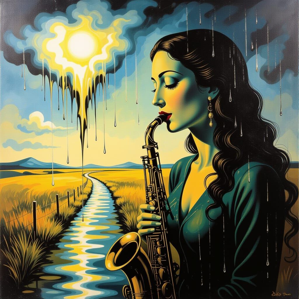 Surreal Women in Rainstorm, Melting Dali Style