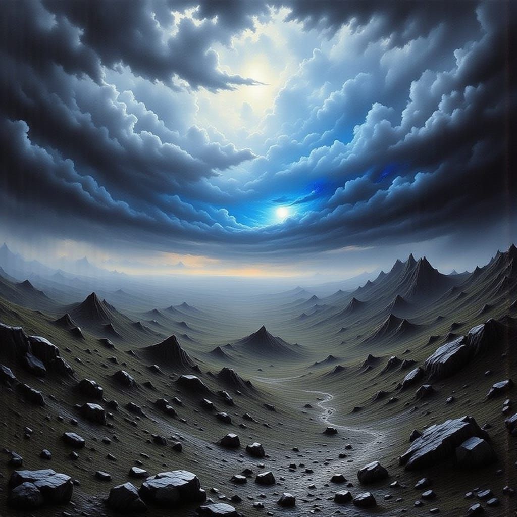 Dramatic Monochrome Stormscape with Blue Sky