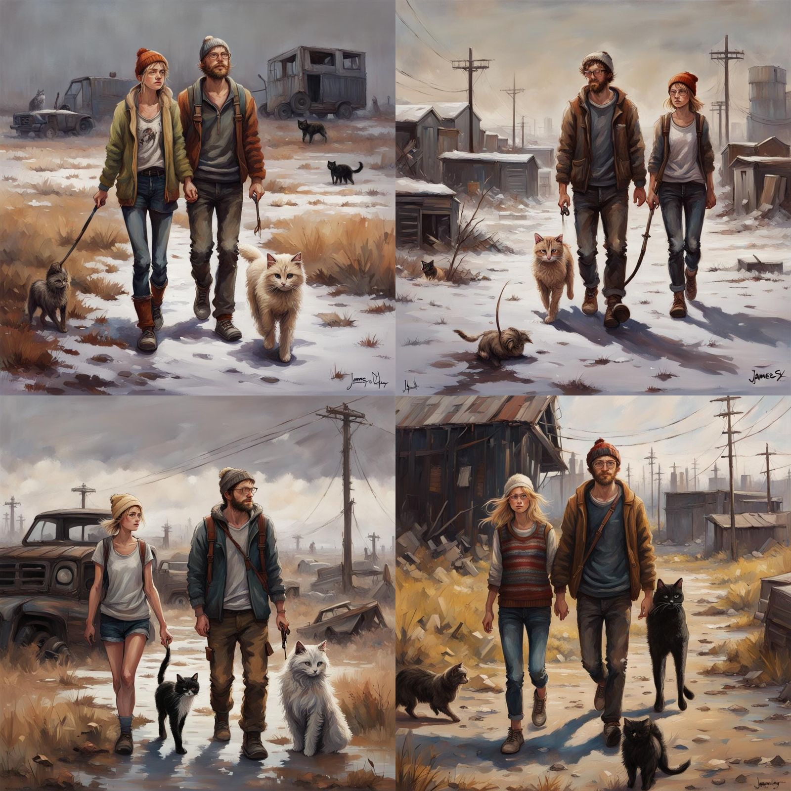 Wasteland Walk with Companions: An Oil Painting