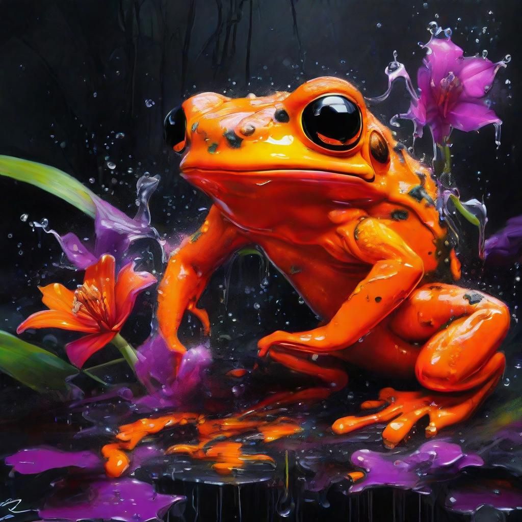 Orange Fire Frog in Crystal Rainforest: Graffiti Art