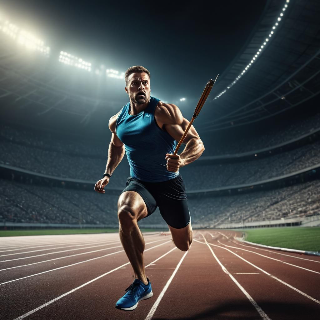 Man Running From Javelin in Hyper-Realistic Photo