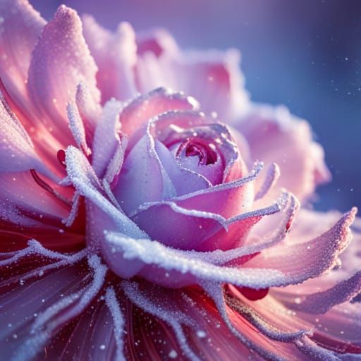 Hiperdetailed Snowy Rose with Glitter in Macro Shot