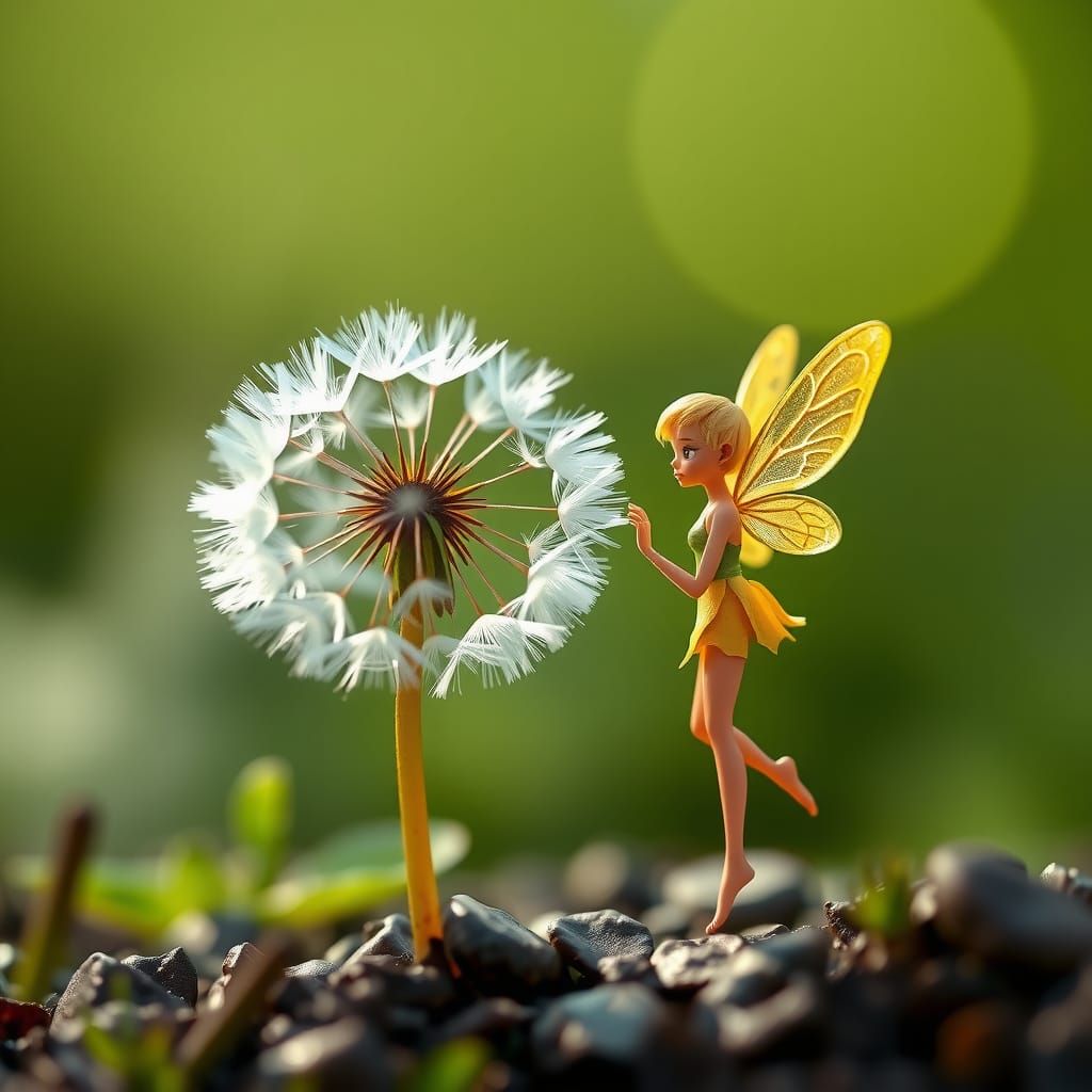 Tiny Fairy and Dandelion in Hyper-Detailed 8K
