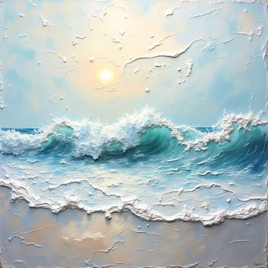 Expressive Impasto Surf Crashing on Beach