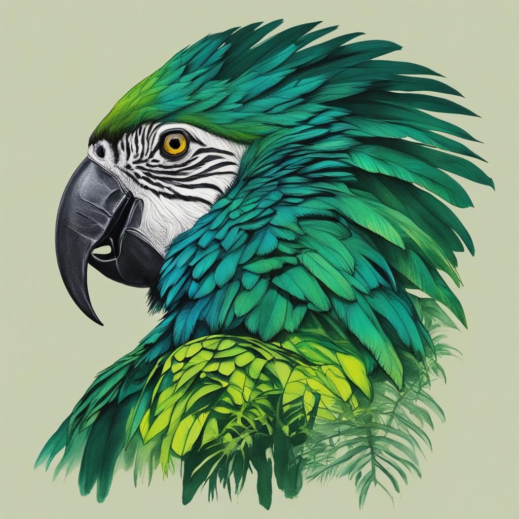 Macaw Parrot Double Exposure Jungle Art