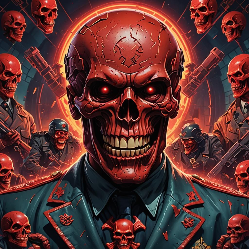 Red Skull Laughing: 1940s Propaganda Poster Style