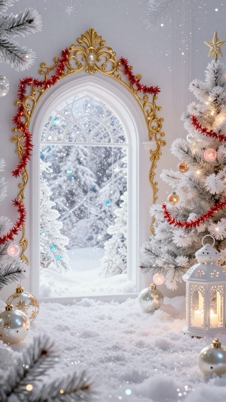 Winter Wonderland Macro Shot in Naive Art Style