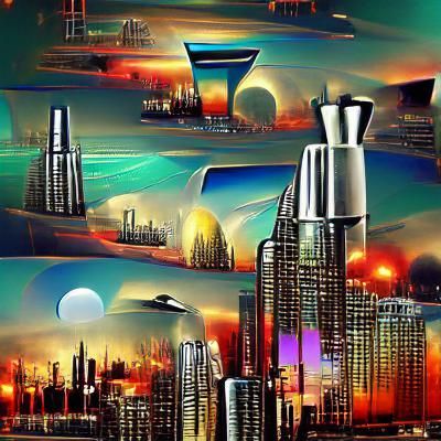 Retro-Futuristic Sci-Fi Cityscape Poster Art