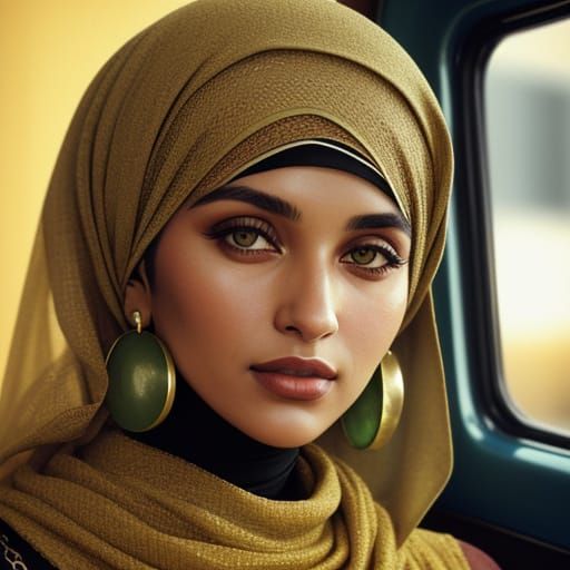 Muslim Woman with Pentax Camera in Retro Style