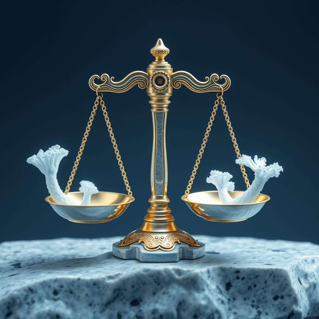 Libra Scales with Fungal Explosion in Pastel Blue