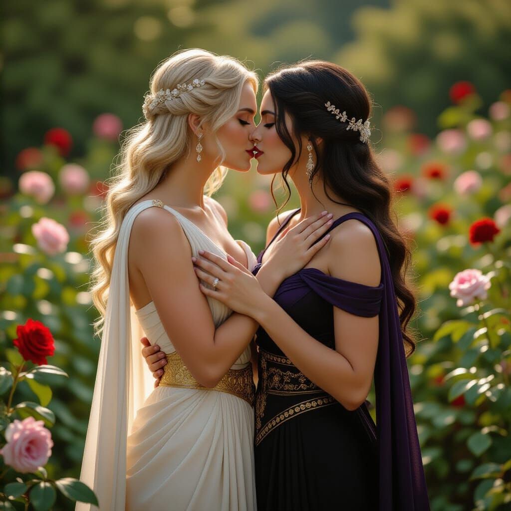 Aphrodite and Persephone: A Kiss in the Garden