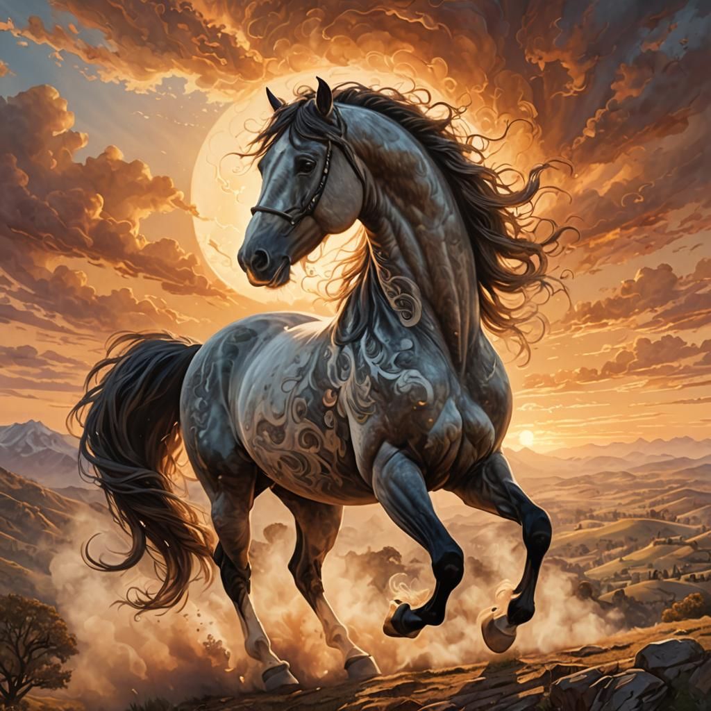 Majestic Smoke Stallion in Romantic Sunset