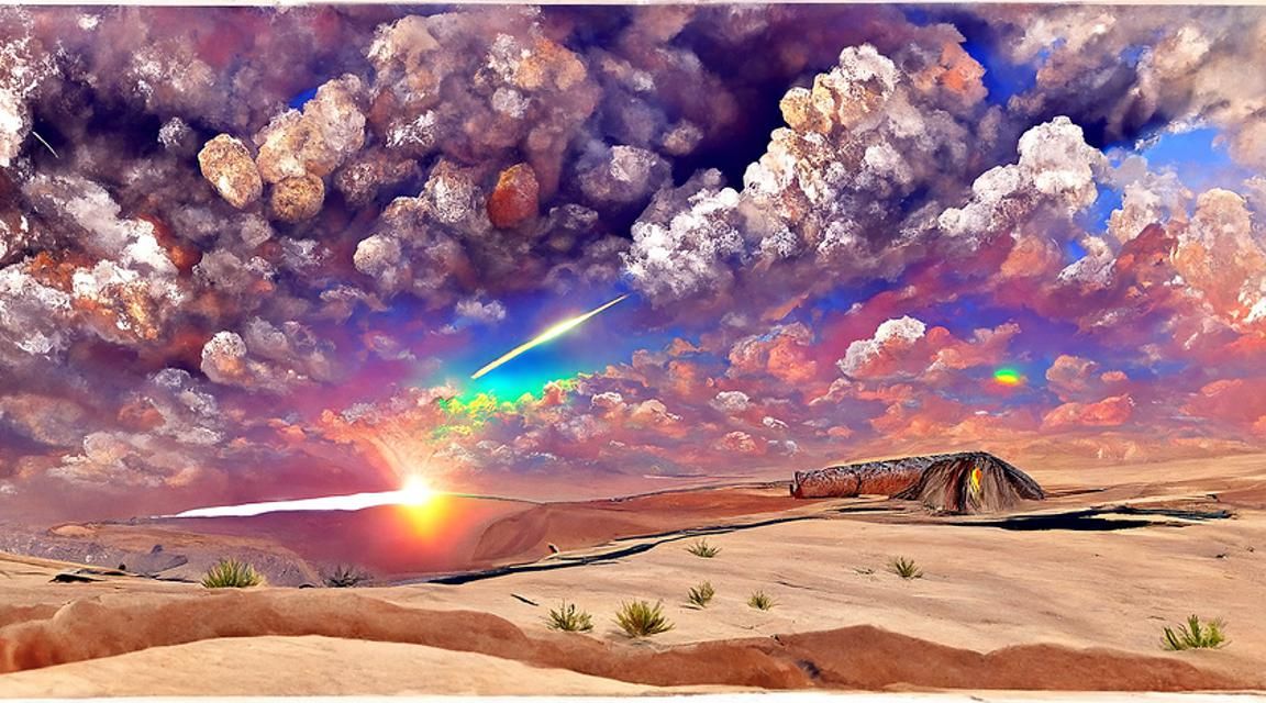 Desert Meteor with Rainbow Sky in Photorealism