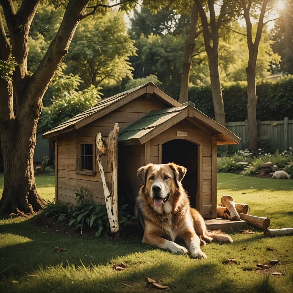 Dog in Backyard with Bone, Cinematic Film Still