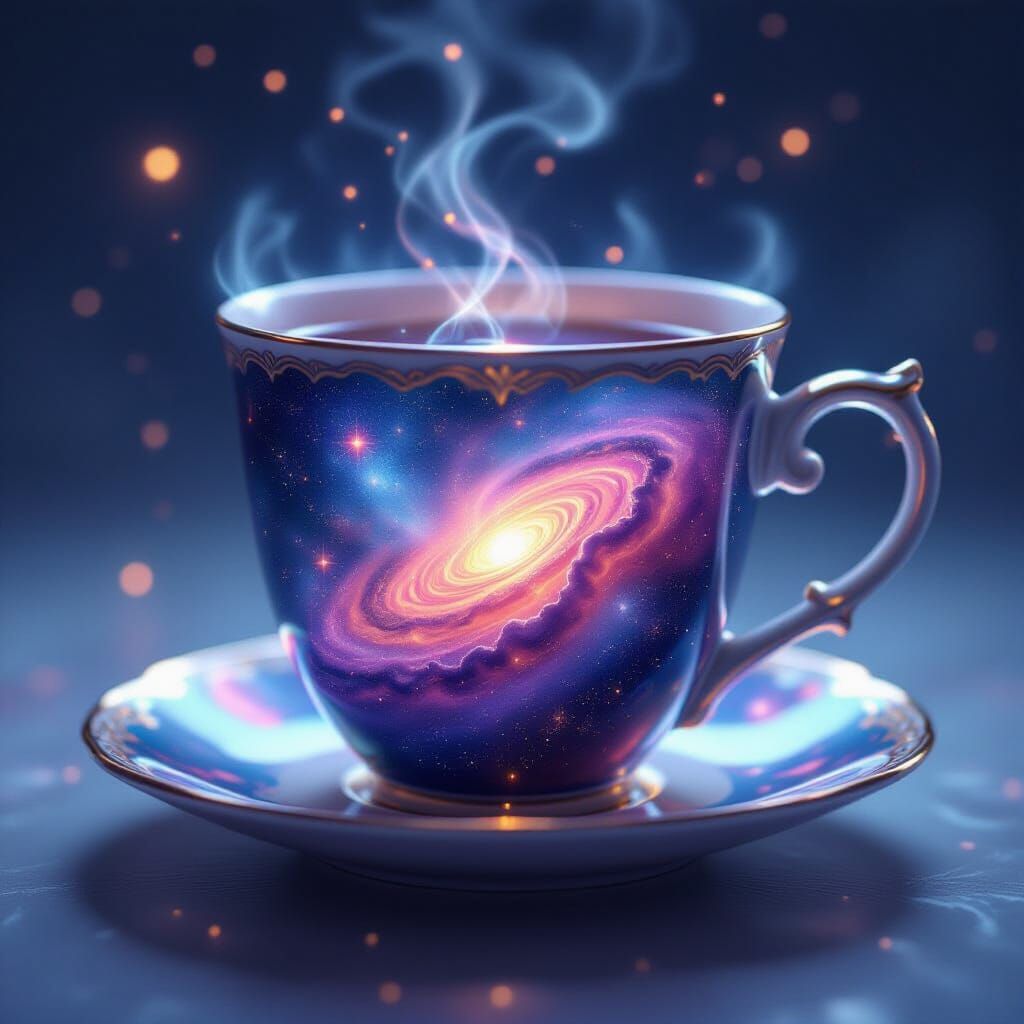 Ornate Cup Holds Swirling Universe in Ethereal Light