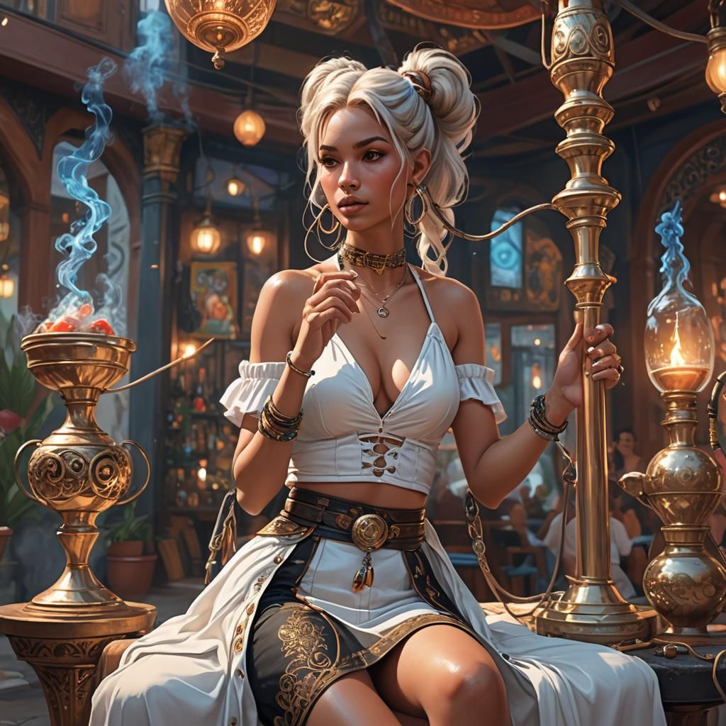 Woman Sharing Hookah, Hyperdetailed Concept Art