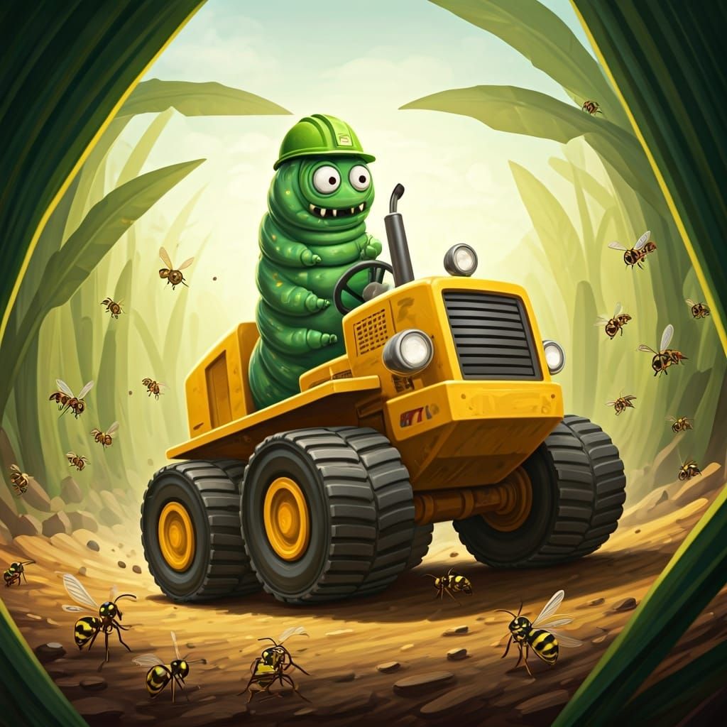 Caterpillar Bulldozer Wasp Nests: Whimsical Digital Illustra...