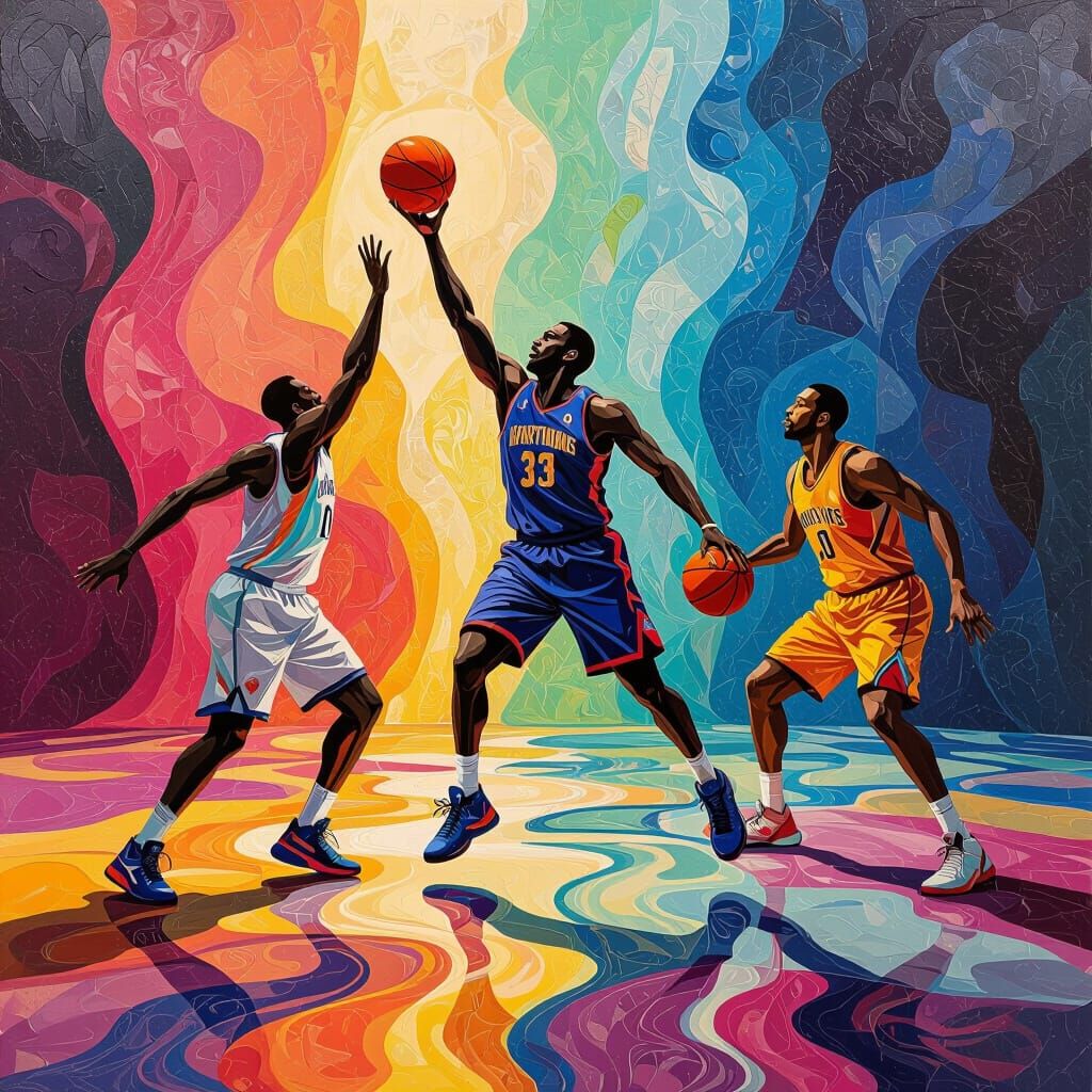 Surreal Basketball Game in a Melting Dreamscape