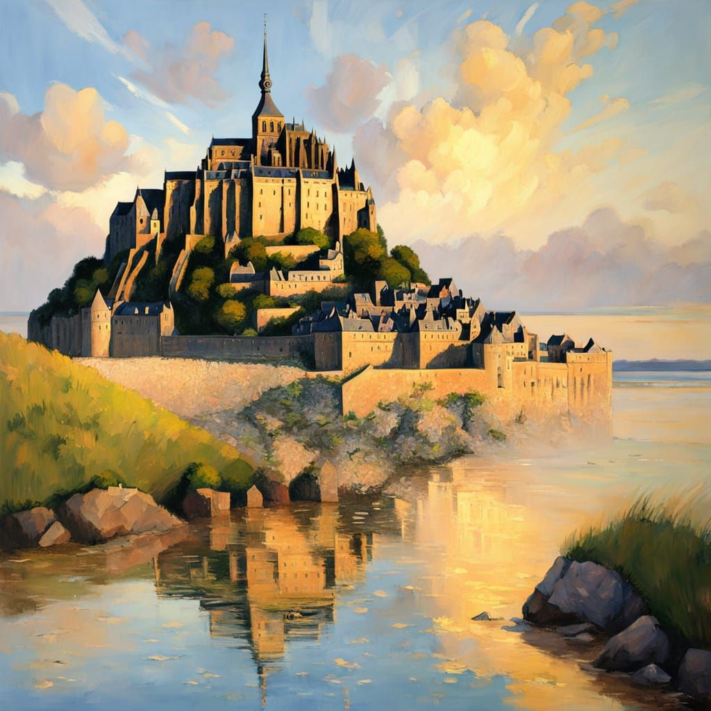 Impressionist Mont St. Michel in Golden Light