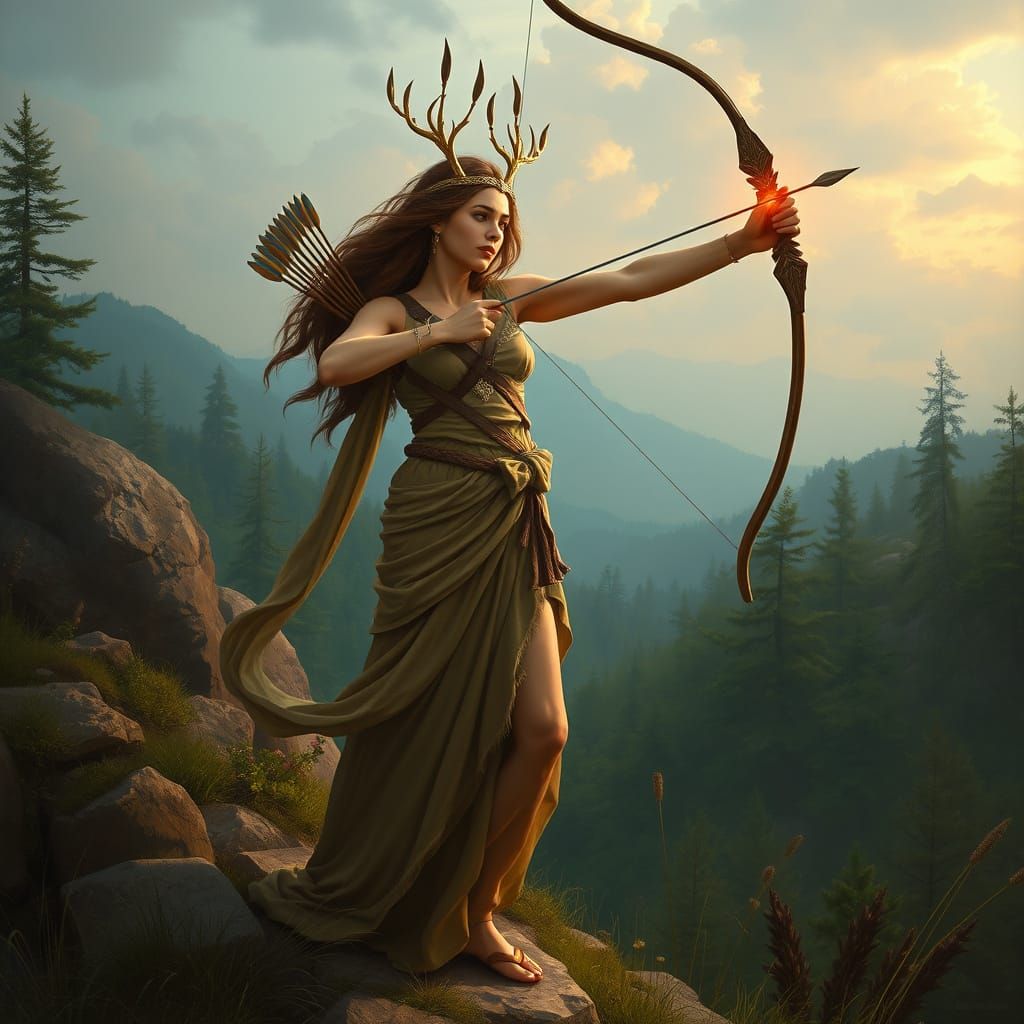 Goddess Artemis in Enchanting Wilderness Scene