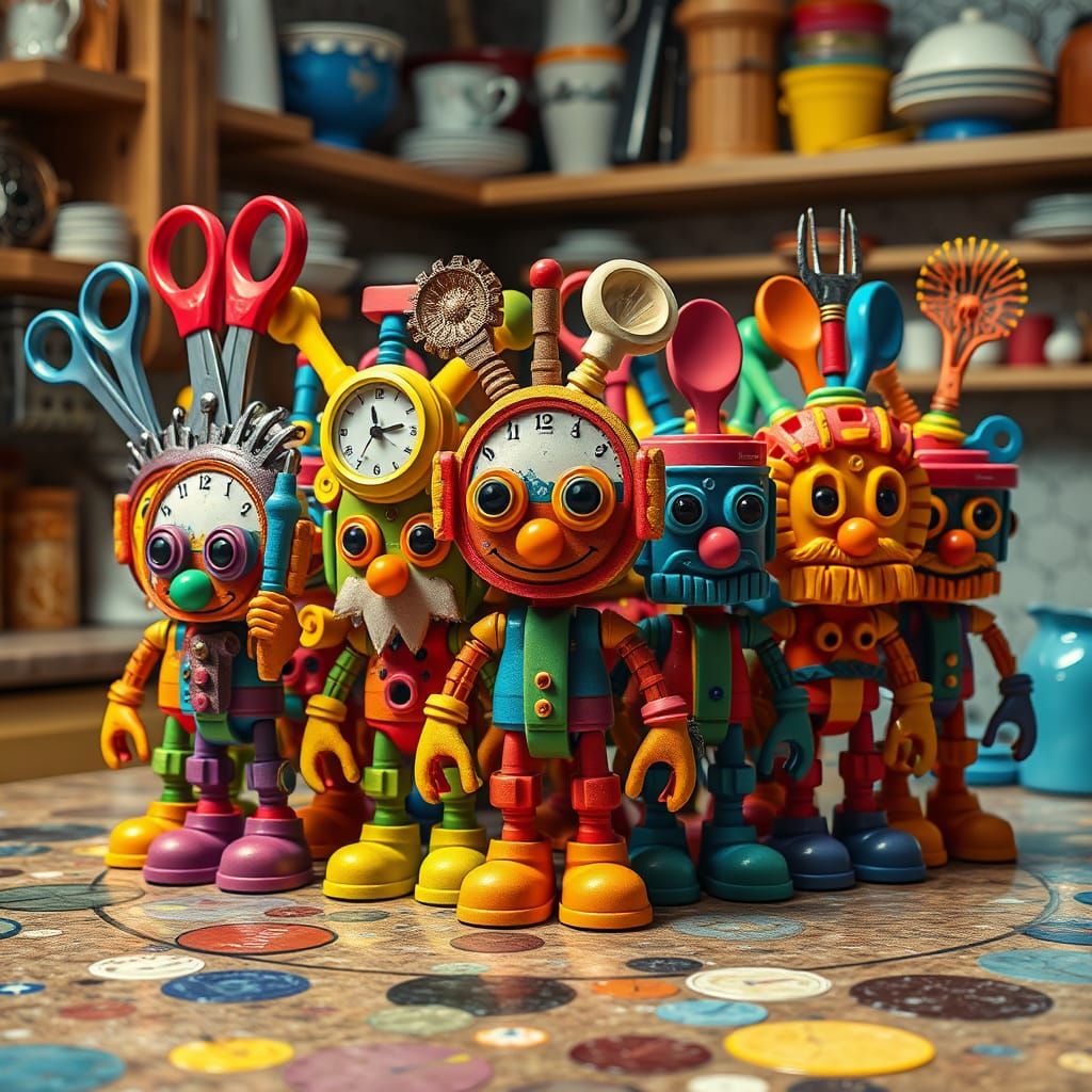 Stunning Digital Toybox in Maximalist Kitchen Counter Scene
