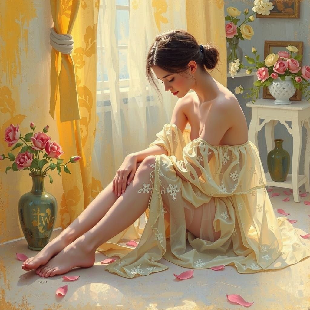 Young Woman in Soft Light, Impressionistic Style