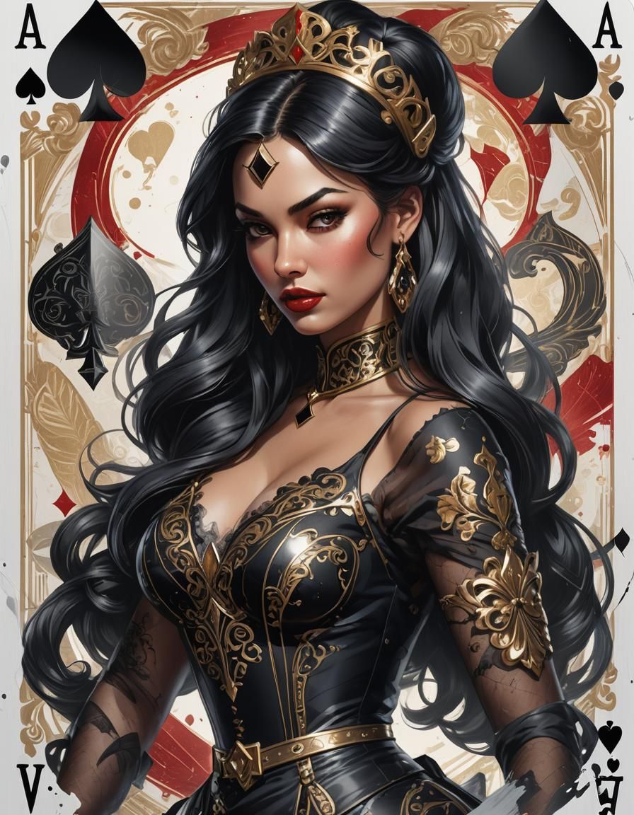 Ace of Spades with Pinup Girl, Digital Art