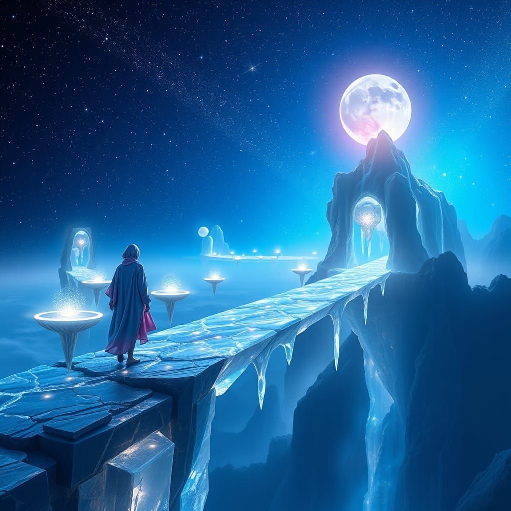 Cosmic Wanderer in a Vibrant, Electric Blue Dreamscape