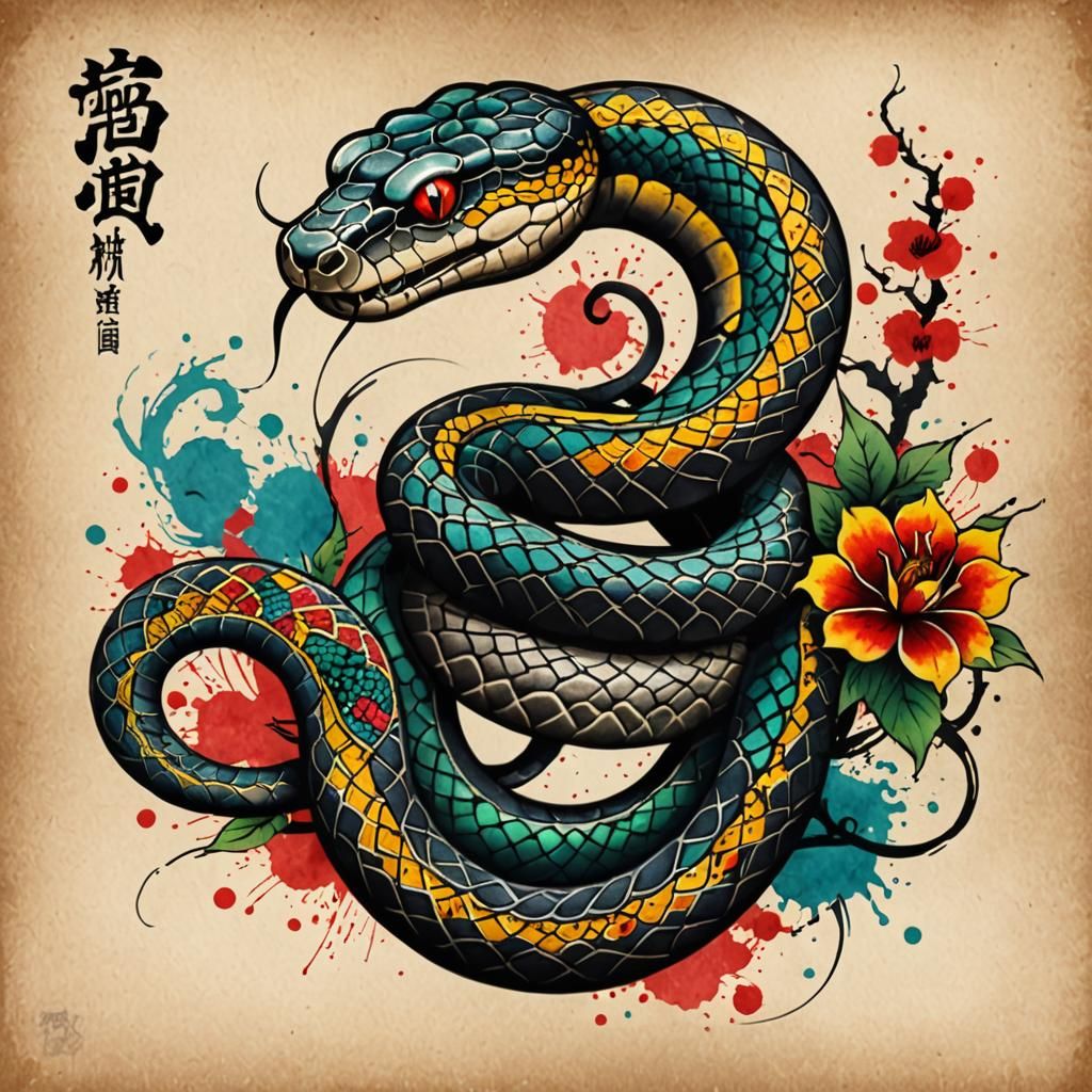 Intricate Snake Tattoo Art in Vibrant Colors