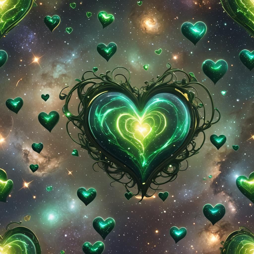 Venus green hearts divine beauty heart chakra light loving everywhere glistening glowing heart beat galaxies stars Tauru...