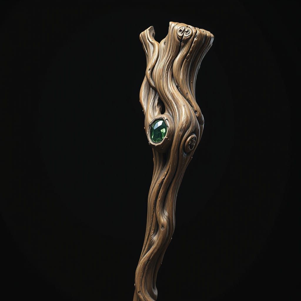 Ancient Gnarled Staff in Dramatic Lighting