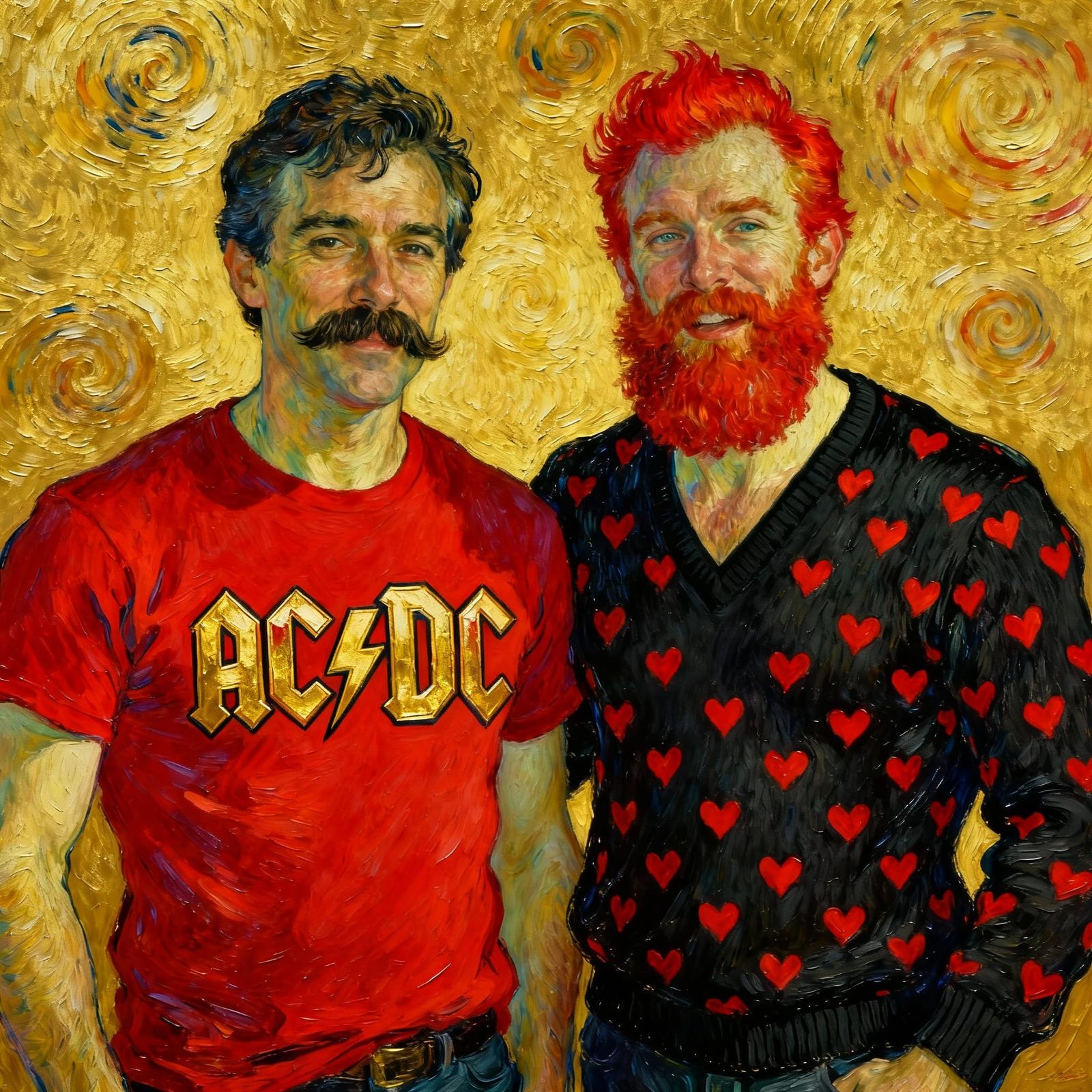 Two Men in Golden Swirls, Expressive Impasto Style