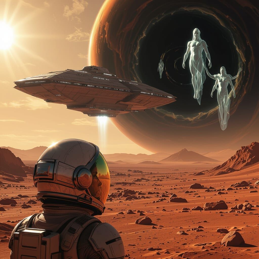 Colossal Spaceship Lands on Mars: Sci-Fi Movie Poster