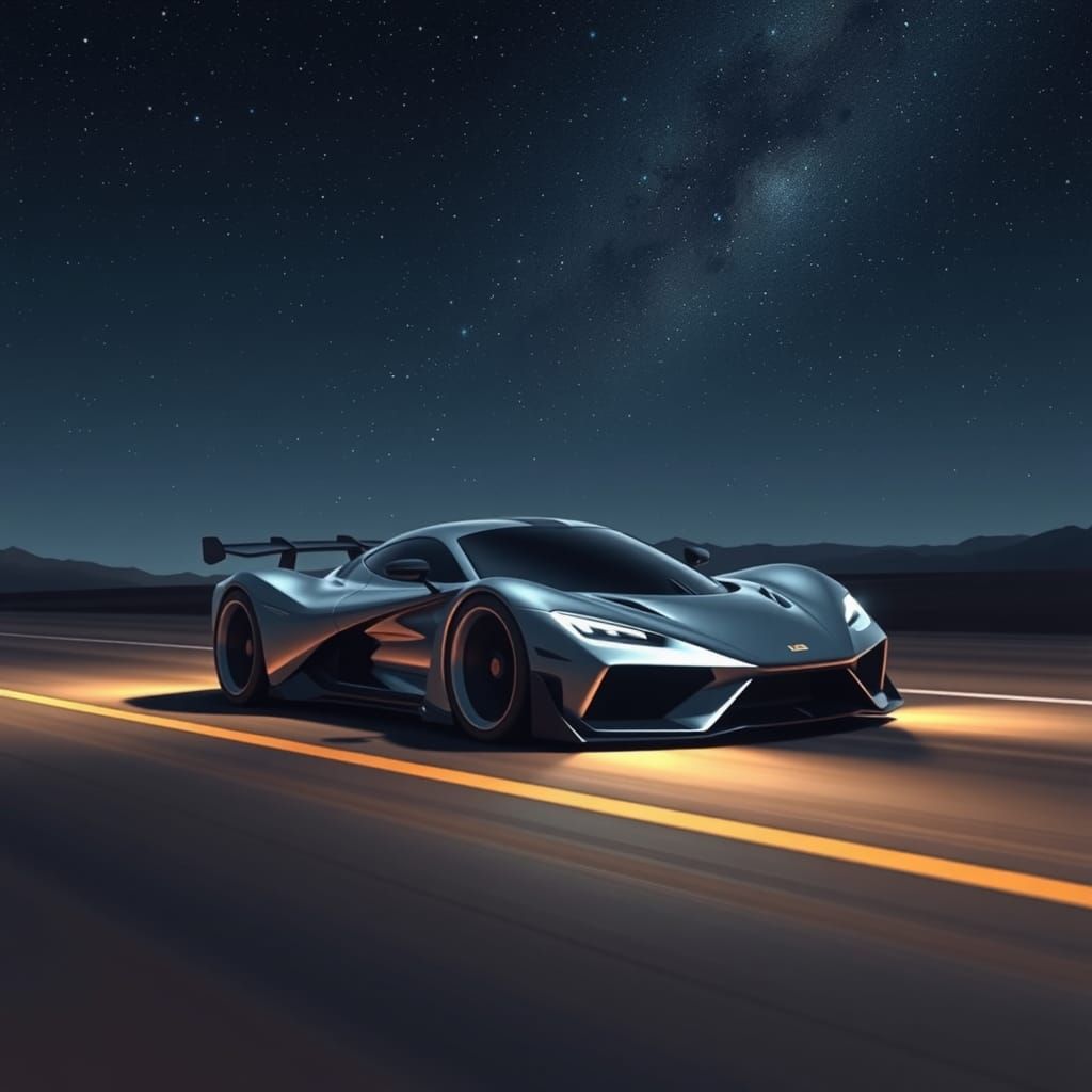 Futuristic Supercar at Night Under the Stars