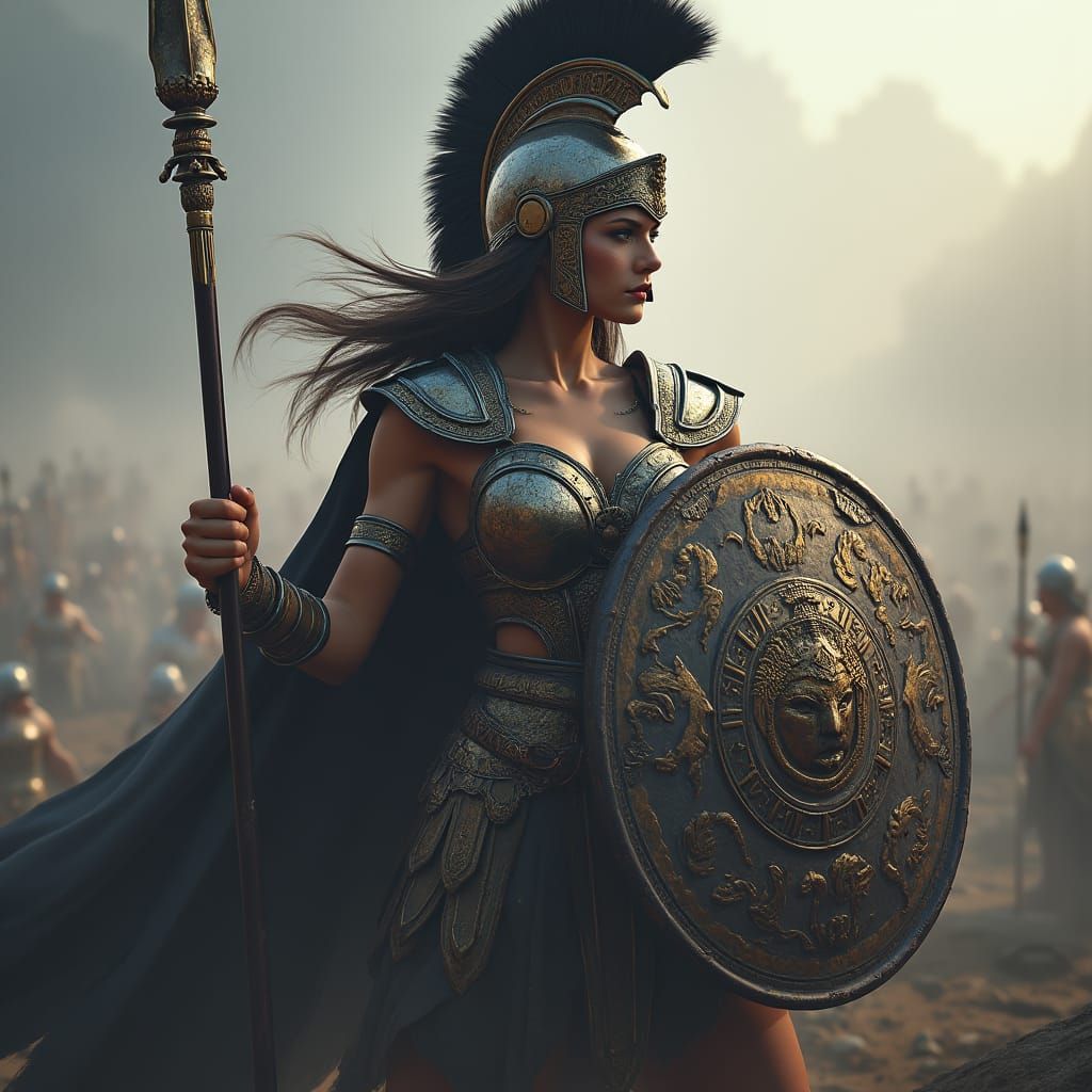 Athena on Battlefield, Fantasy Concept Art