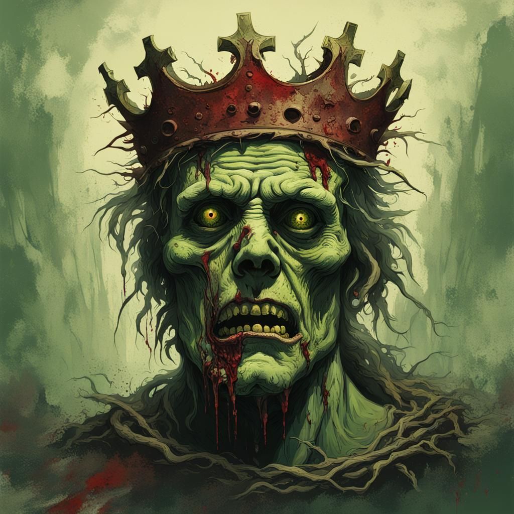 Decaying Zombie Head with Crown of Thorns