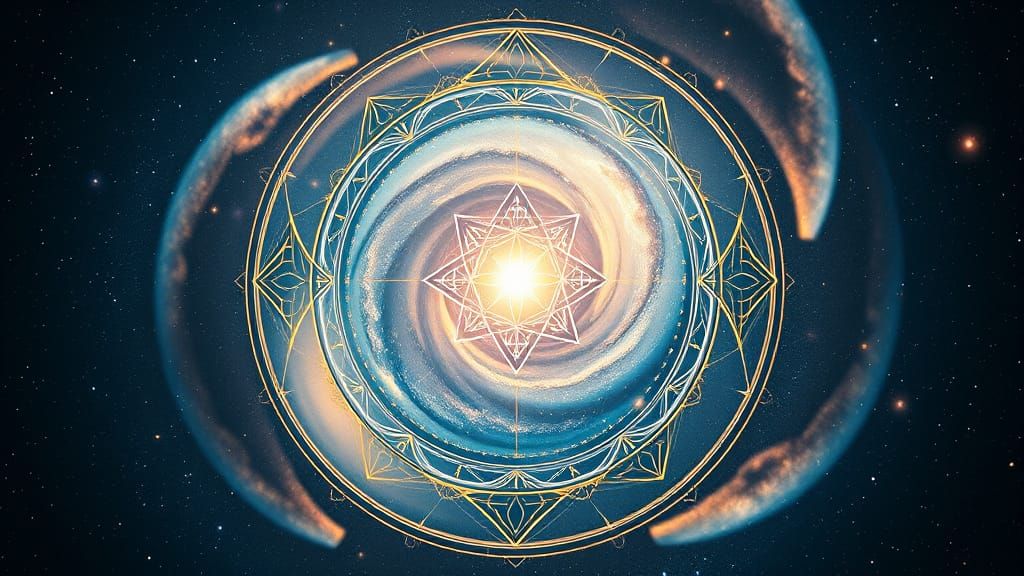 Symmetrical Cosmic Vortex Galaxy in 16:9 Digital Artwork