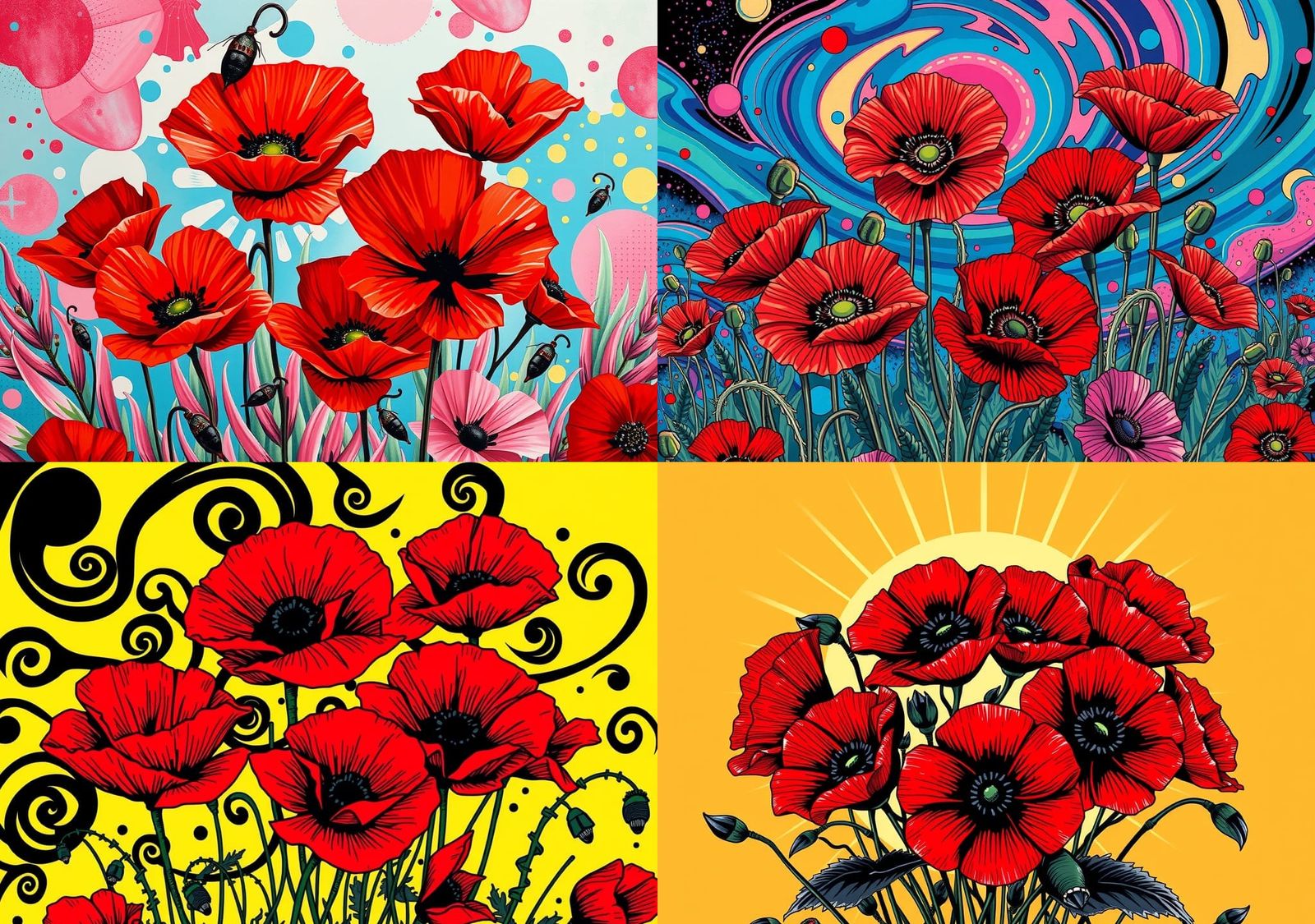 1960s Pop Art Poppies: Hyperdetailed Retrofuturism
