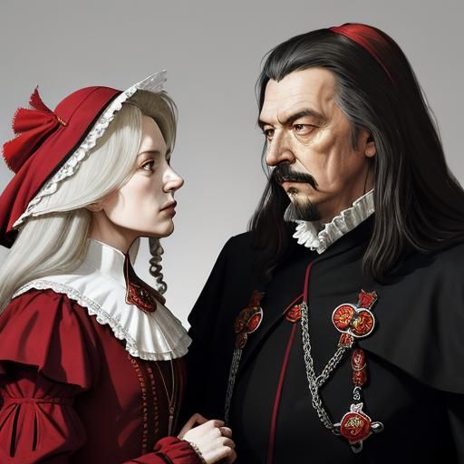 Cardinal Richelieu and Milady: Hyperrealistic Concept Art