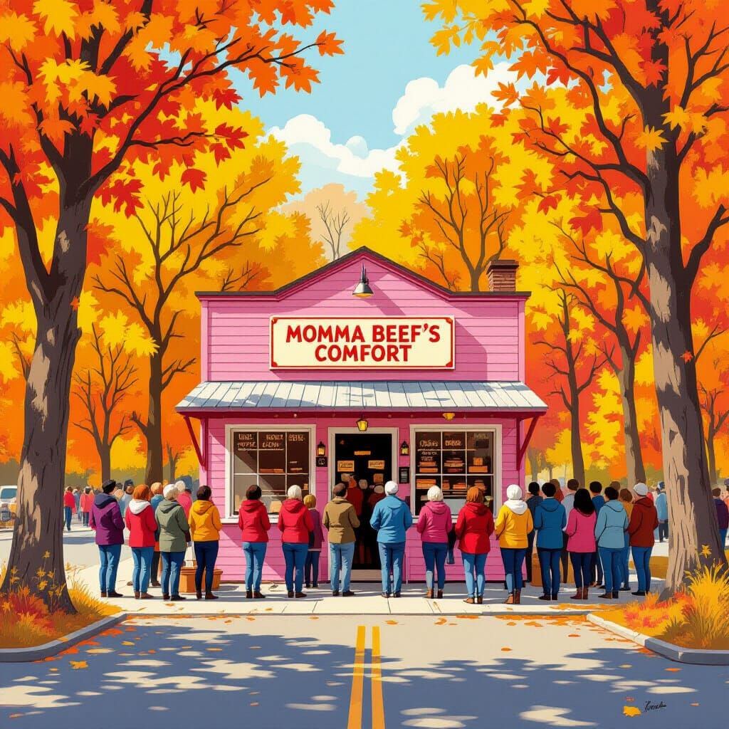 Momma Beef's BBQ Shack in Folk Art Style