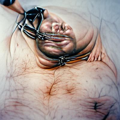 Fat man in bondage gear hyperrealism