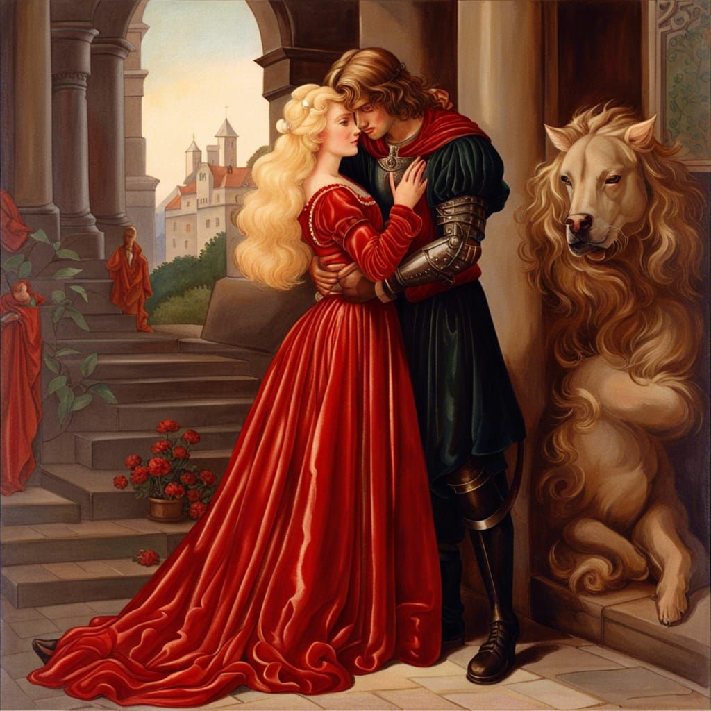 Medieval Lovers Embrace: Hyperrealistic Concept Art