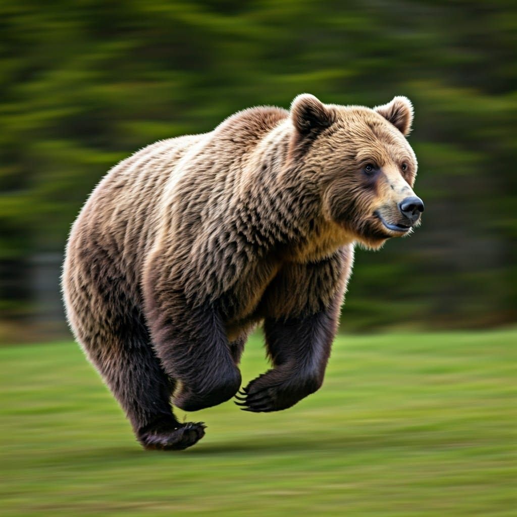 Powerful Brown Bear Running in Mountain Landscape