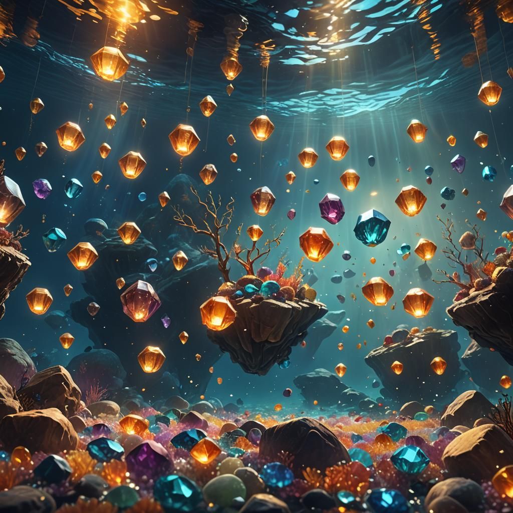 Underwater Ocean of Gemstones: Fantasy Matte Painting