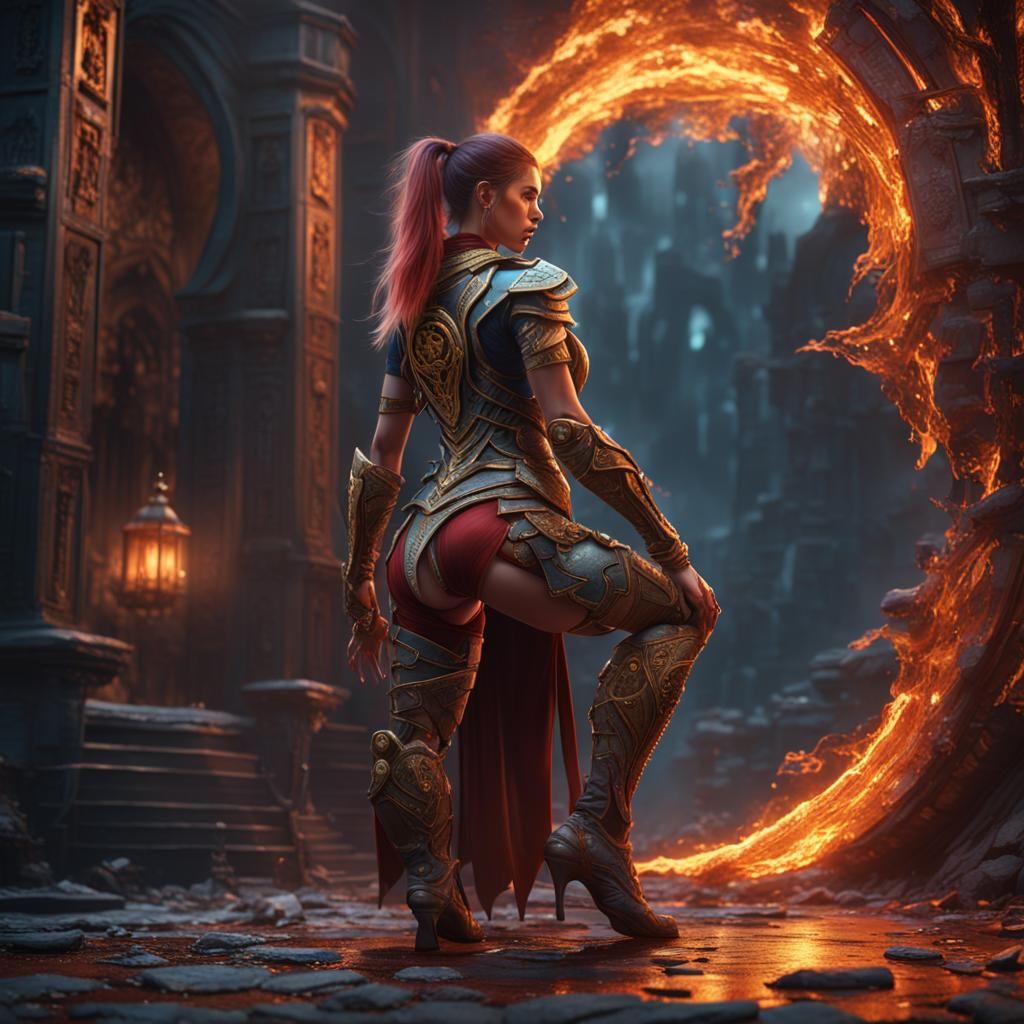 Detailed Matte Painting of Woman Bending Over