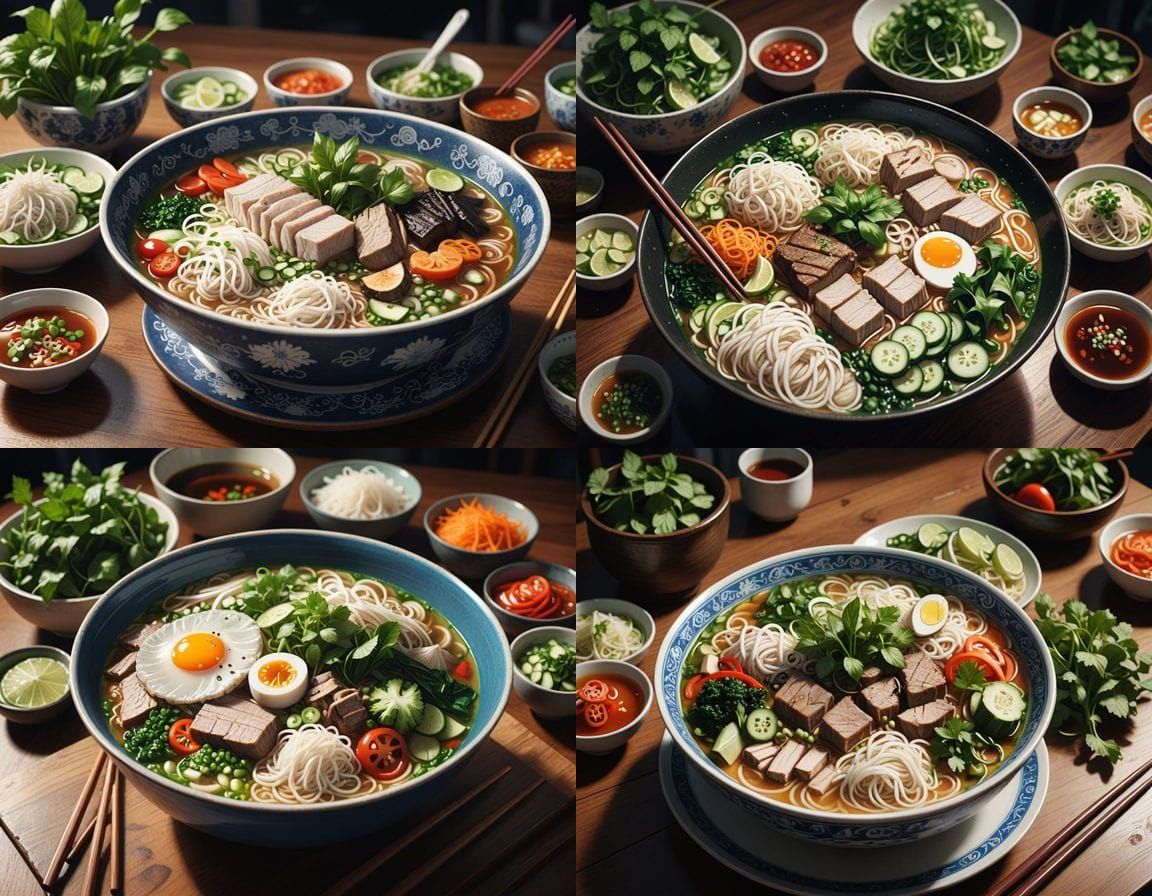 Vietnamese Pho in Watercolor Ghibli Style