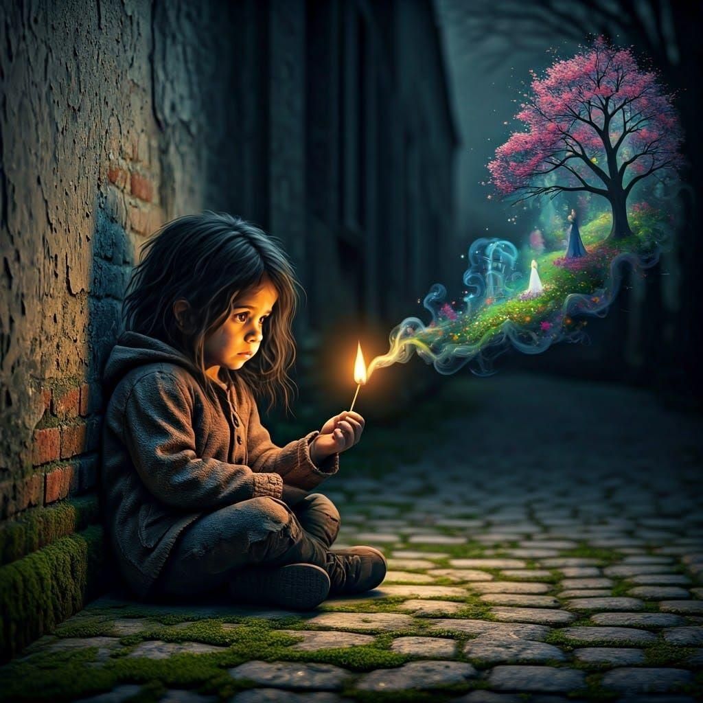 Homeless Girl's Magical Match: Digital Art